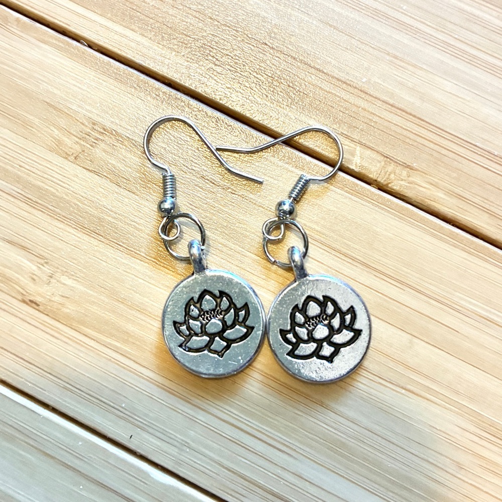 Silver Lotus Flower Earrings